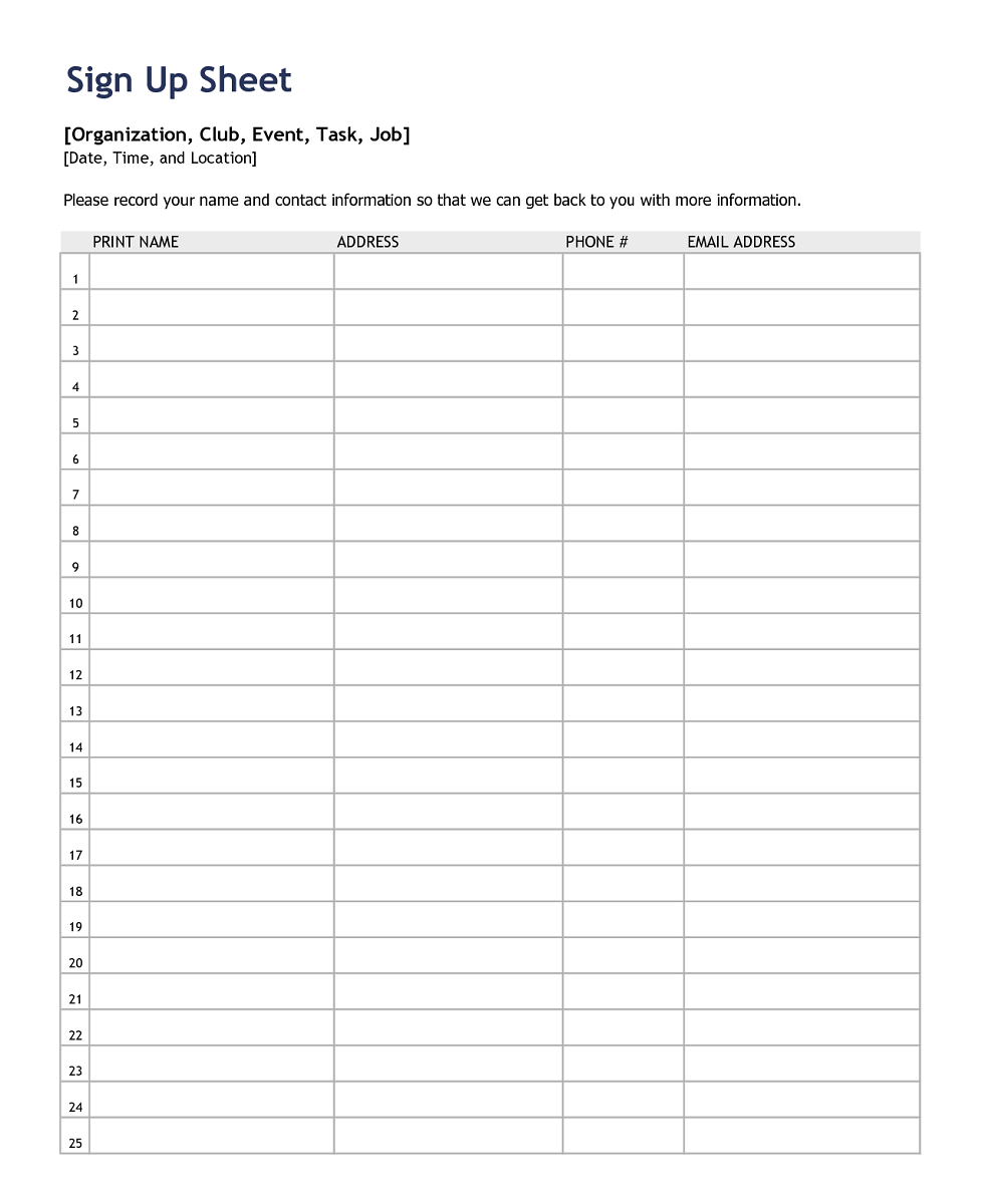 Potluck Sign Up Sheet Templates | Activity Shelter - Free Printable Sign Up Sheets For Potlucks