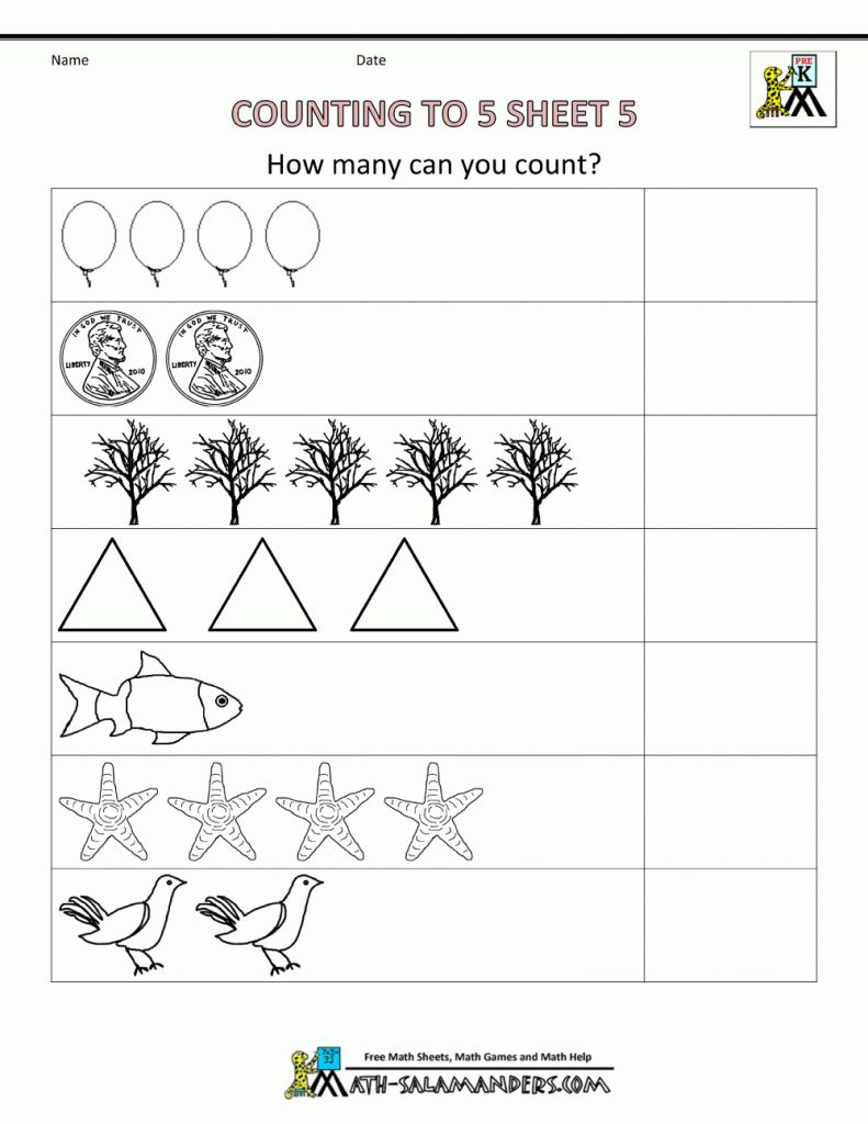 Preschool Counting Worksheets Counting To 5 Free Pre K Math