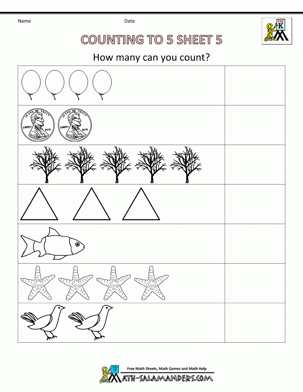 Preschool Counting Worksheets - Counting To 5 - Free Pre K Math Printables