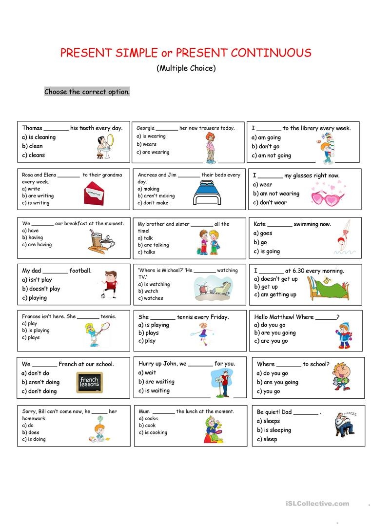 Present Simple Or Present Continuous (Multiple Choice) Worksheet - Free Printable Multiple Choice Worksheets