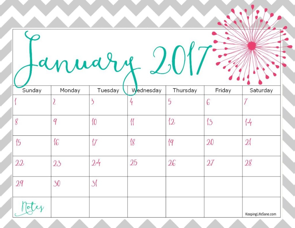 Pretty Printable Calendar 2017 - Printable Calendar &amp; Birthday Cards - Free 2017 Printable