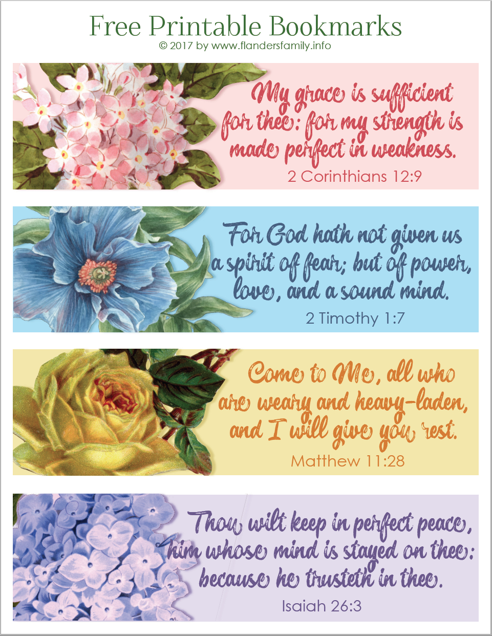 Pretty Printable Scripture Bookmarks - Flanders Family Homelife - Free Printable Bookmarks With Bible Verses
