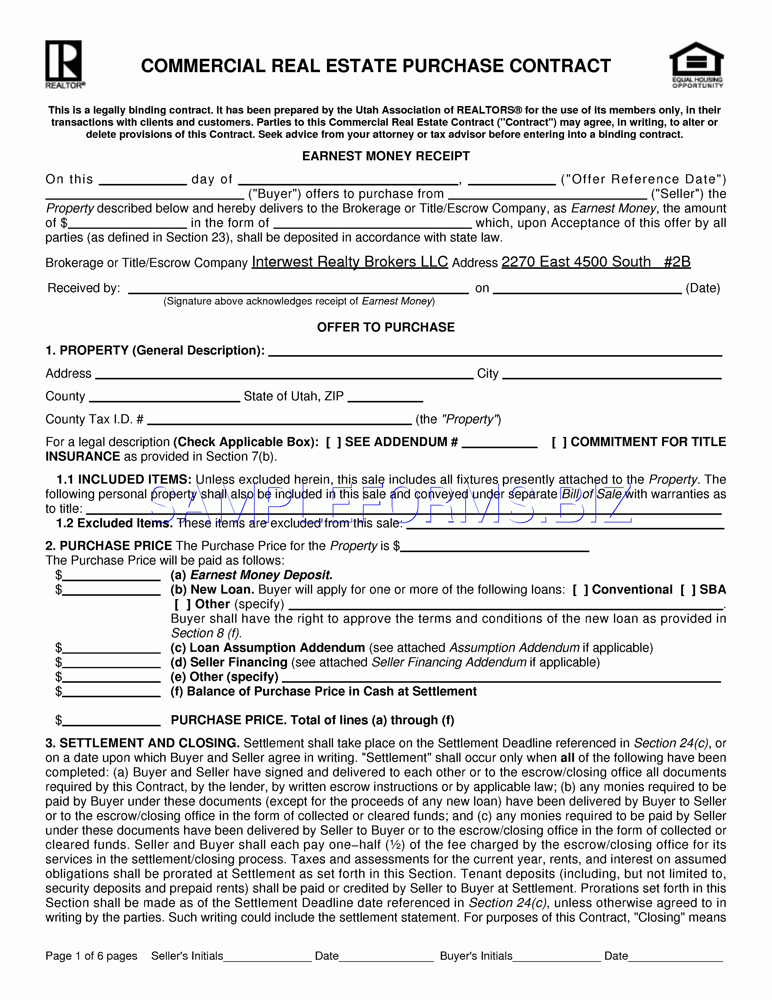 Preview Pdf Utah Commercial Real Estate Purchase Contract Form, 6 - Free Printable Real Estate Purchase Agreement Pdf