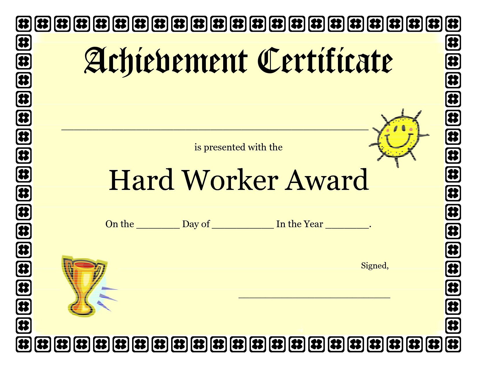 Printable Achievement Certificates Kids | Hard Worker Achievement - Free Printable School Certificates Templates