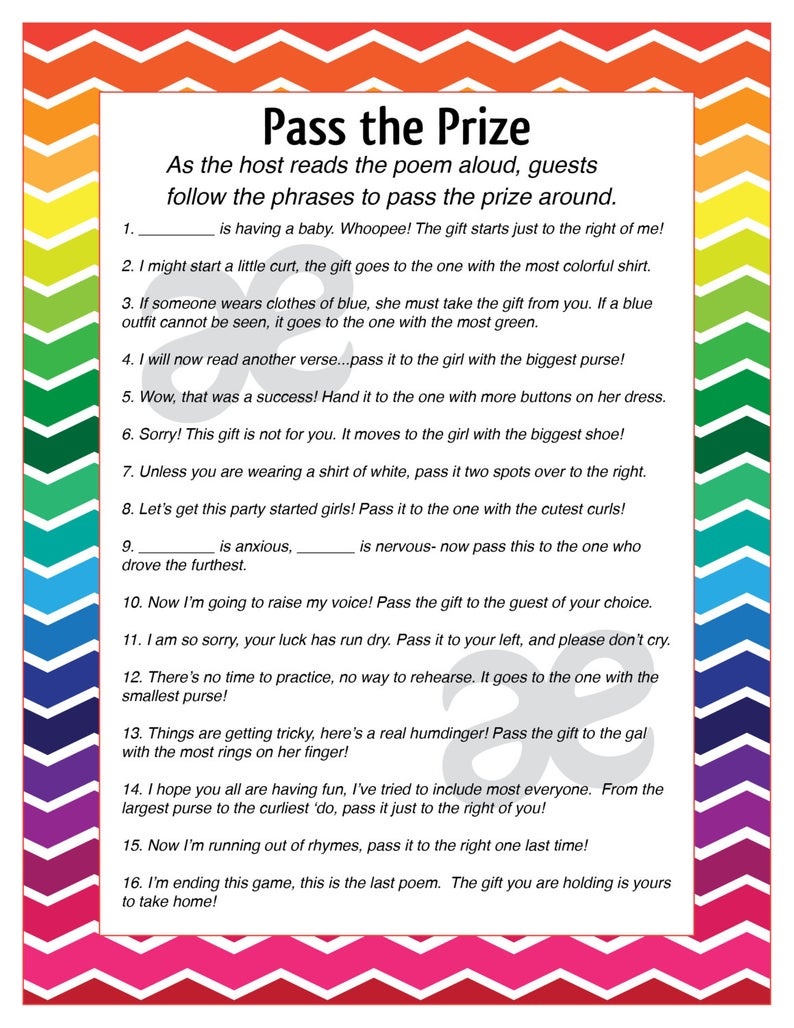 Printable Baby Shower Activity: Pass The Prize Instant | Etsy - Pass The Prize Baby Shower Game Free Printable