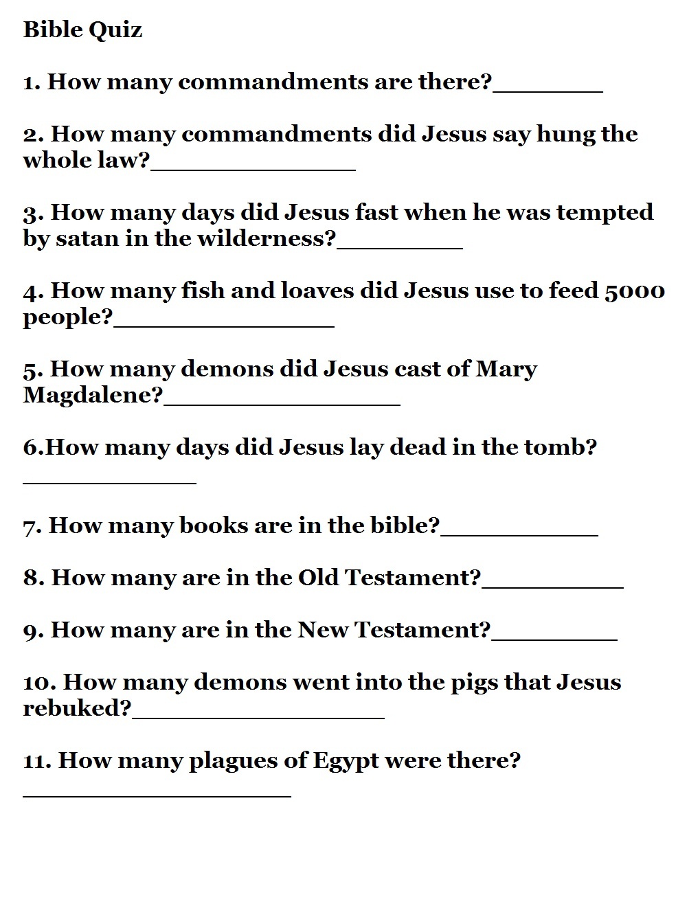 Printable Bible Quiz Questions And Answers For Youth