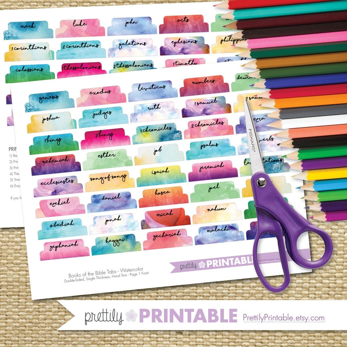 Printable Books Of The Bible Tabs - Watercolor (For Hand Trimming - Bible Tabs Printable Free