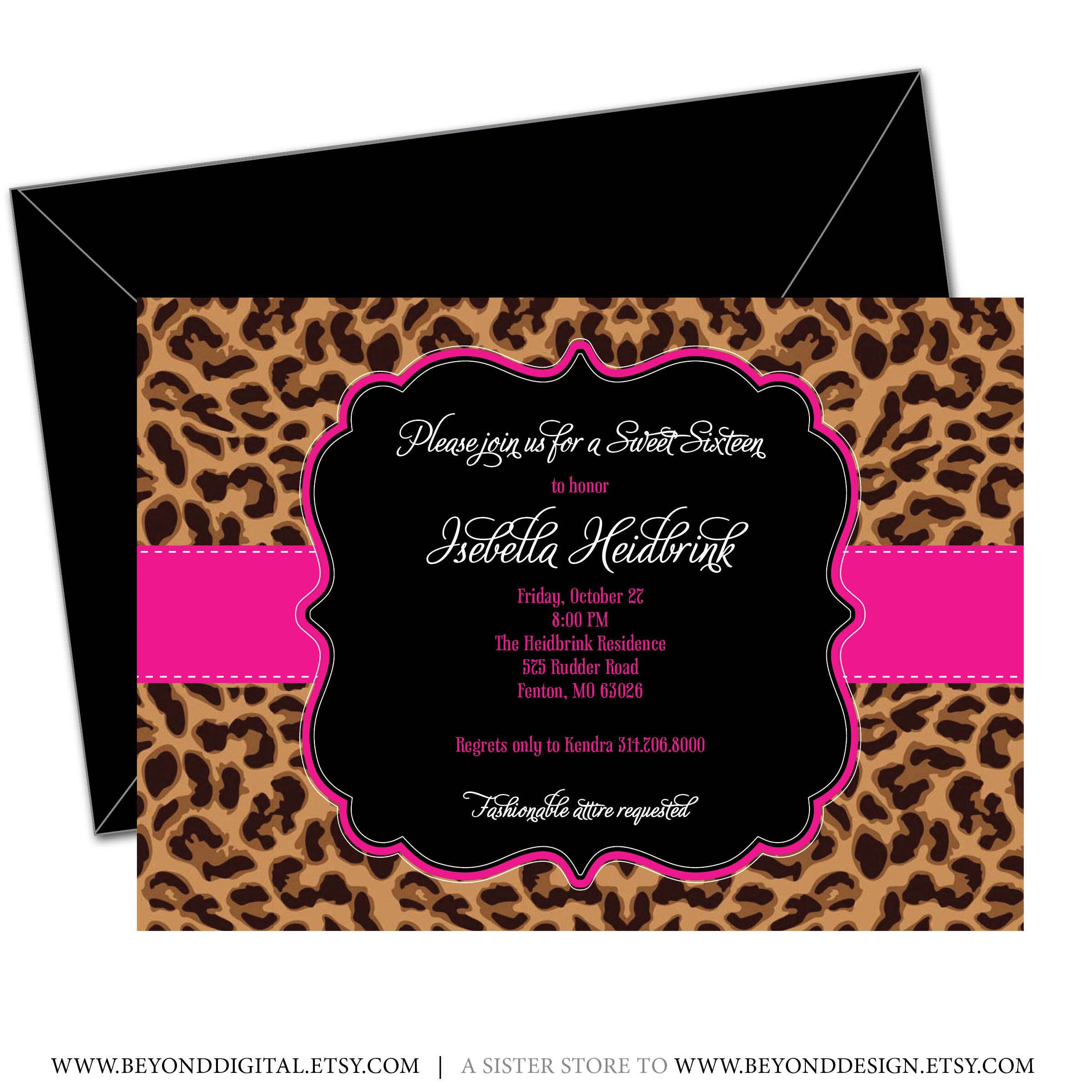 Printable Cheetah Sweet 16 Birthday Invitation Girl Birthday | Etsy - Free Printable Cheetah Birthday Invitations