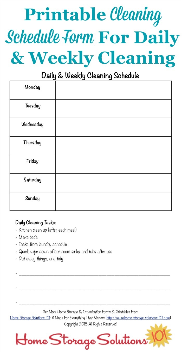 Printable Cleaning Schedule Form For Daily &amp;amp; Weekly Cleaning - Free Printable Daily Cleaning Checklist