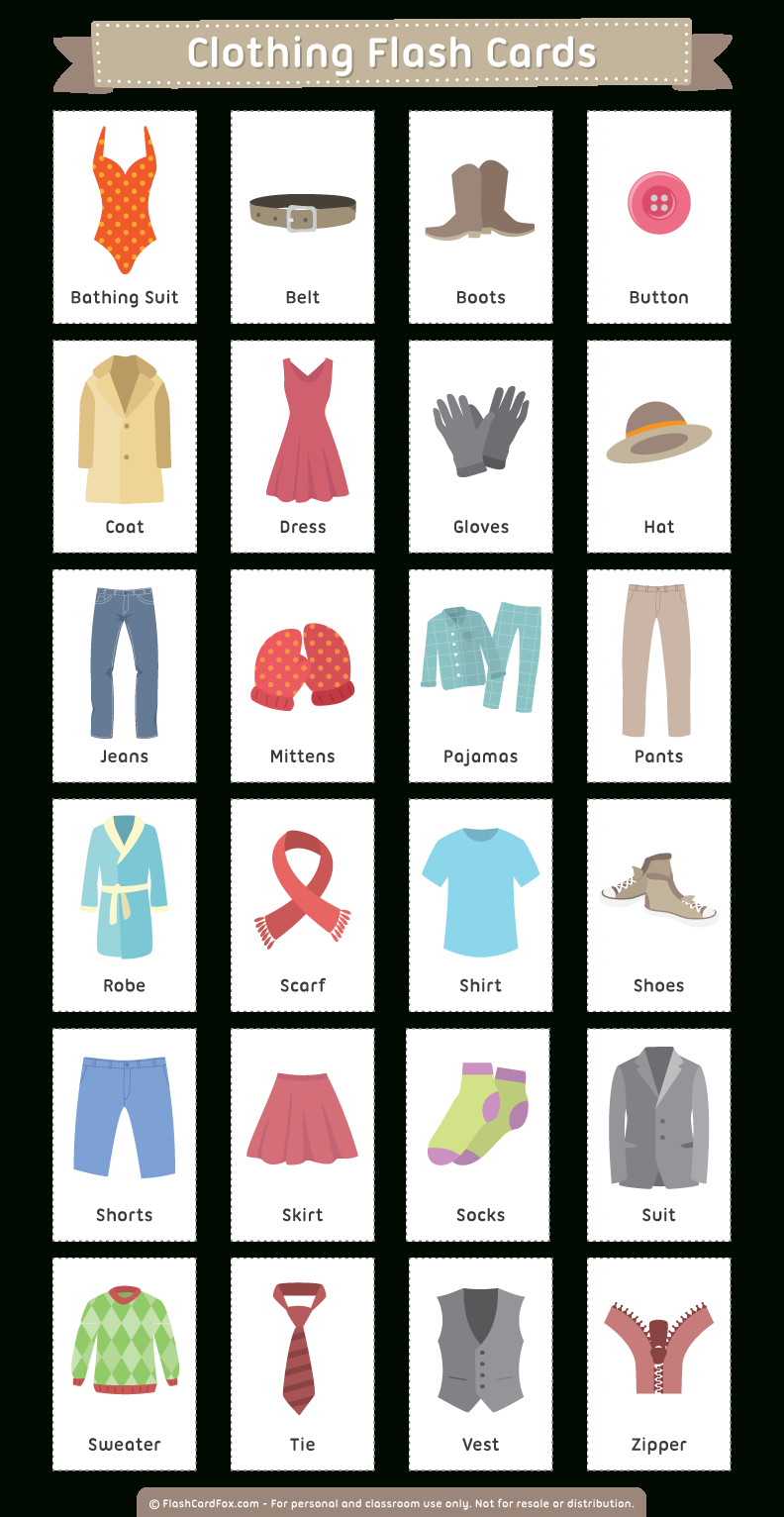 Printable Clothing Flash Cards - Free Printable Clothing Flashcards