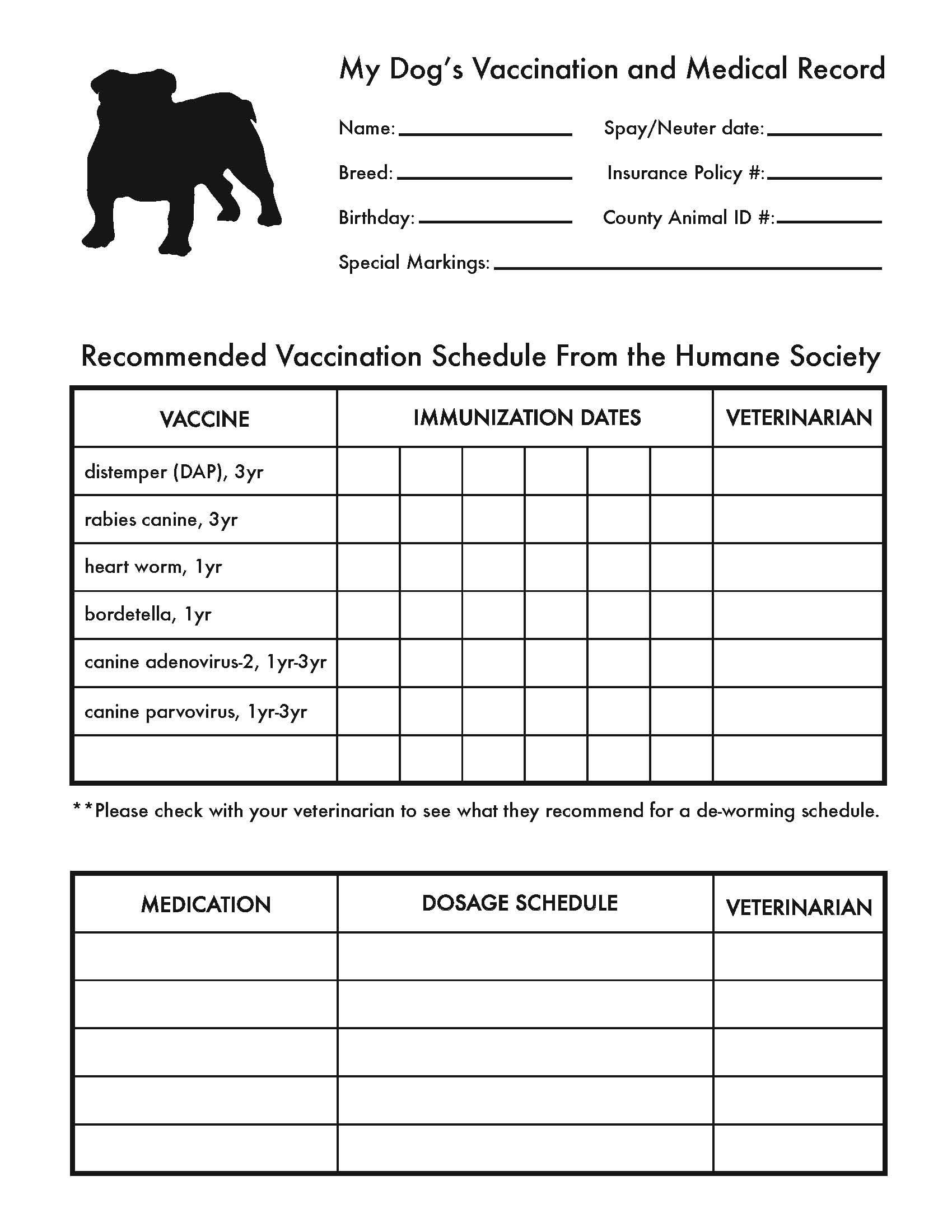 Printable Dog Shot Record Form Printable World Holiday