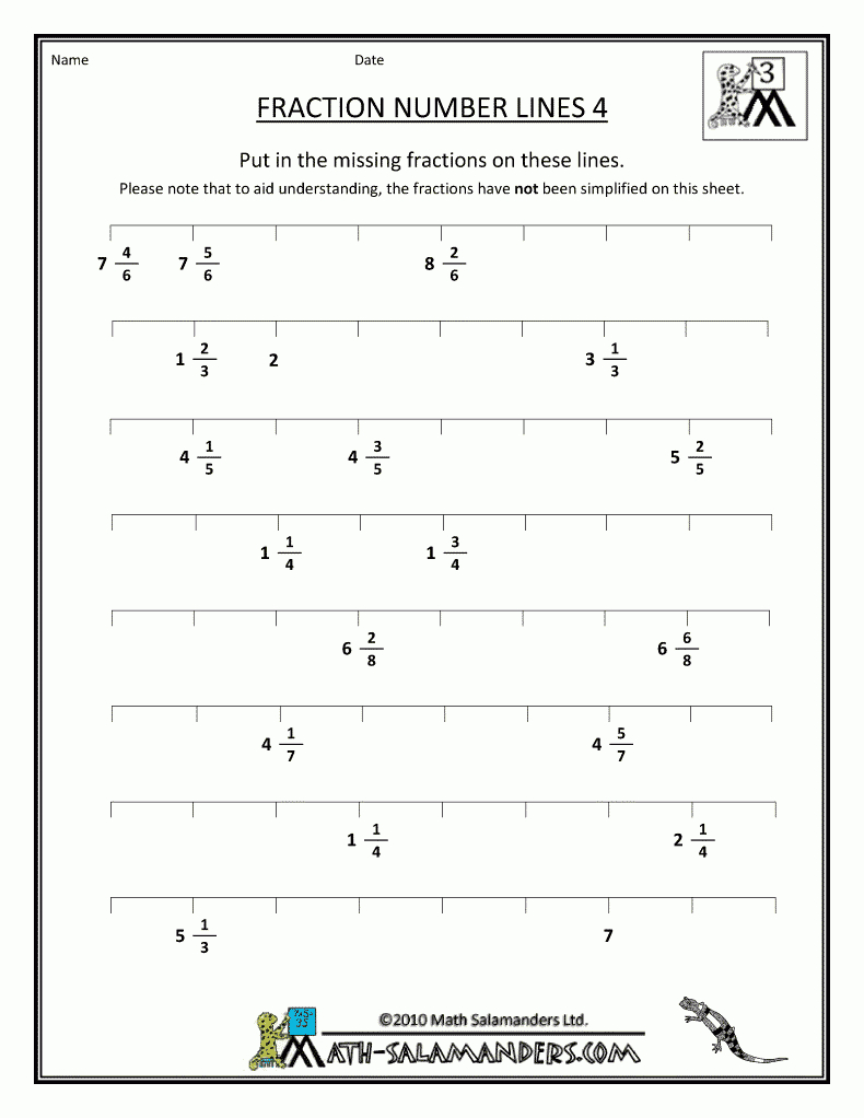 Printable Fraction Worksheets Fraction Number Lines 4 | Homeschool - Free Printable Number Line Worksheets