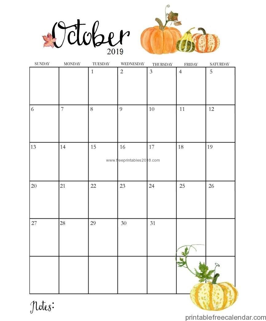 Printable Free Calendar Template October 2019 With Notes | Free - Free October Printables