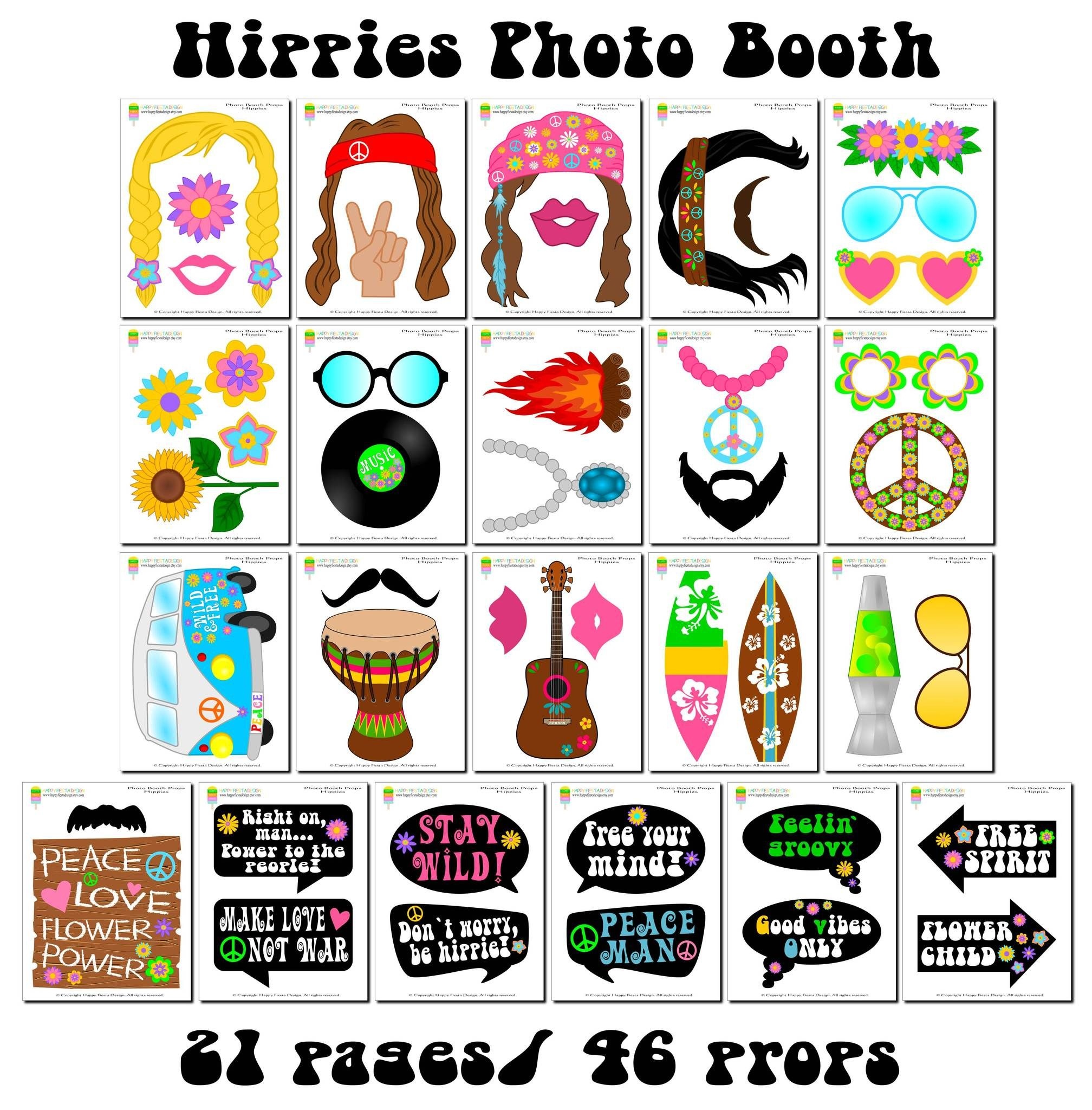 Printable Hippies Photo Booth Props/ 60&amp;#039;s Photo Props In 2019 - Printable 90S Props Free