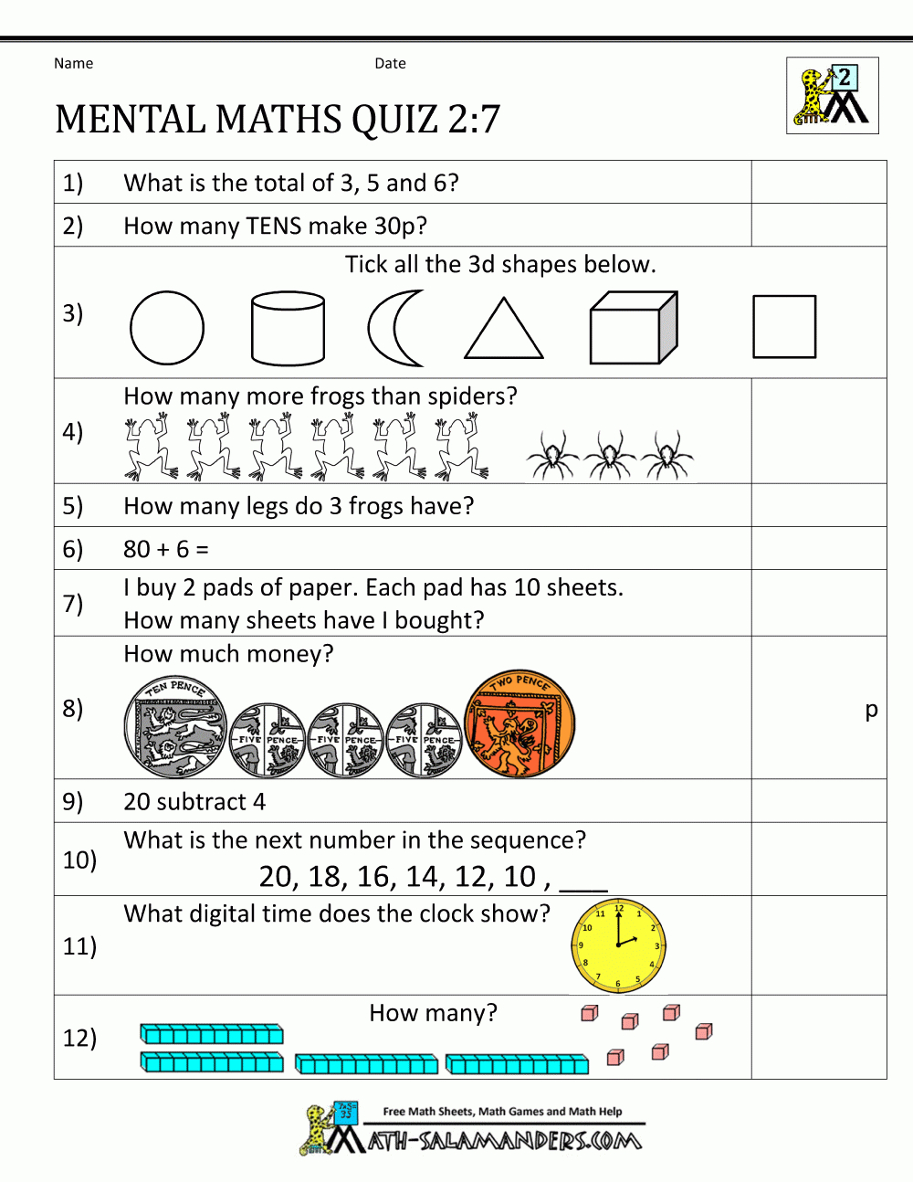 Printable Mental Maths Year 2 Worksheets - Free Printable Mental Math Worksheets