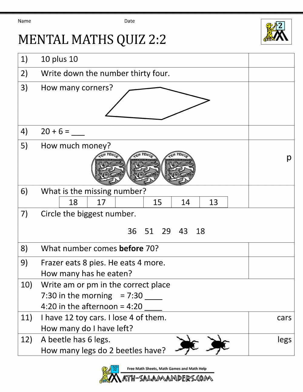 Printable Mental Maths Year 2 Worksheets - Free Printable Mental Math Worksheets