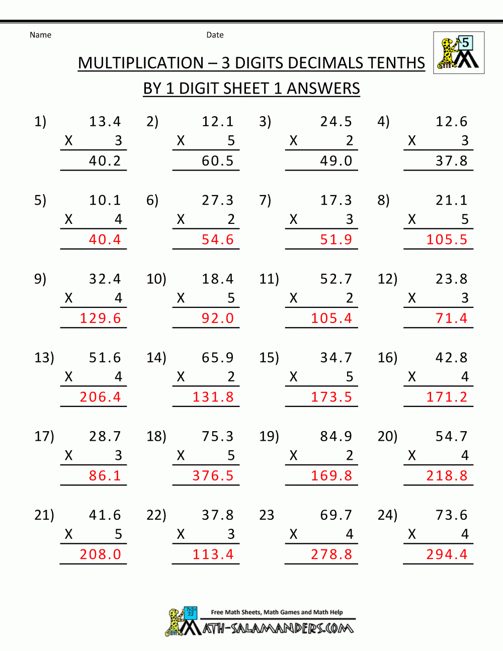Printable Multiplication Sheets 5Th Grade - Free Printable 5Th Grade Math Worksheets