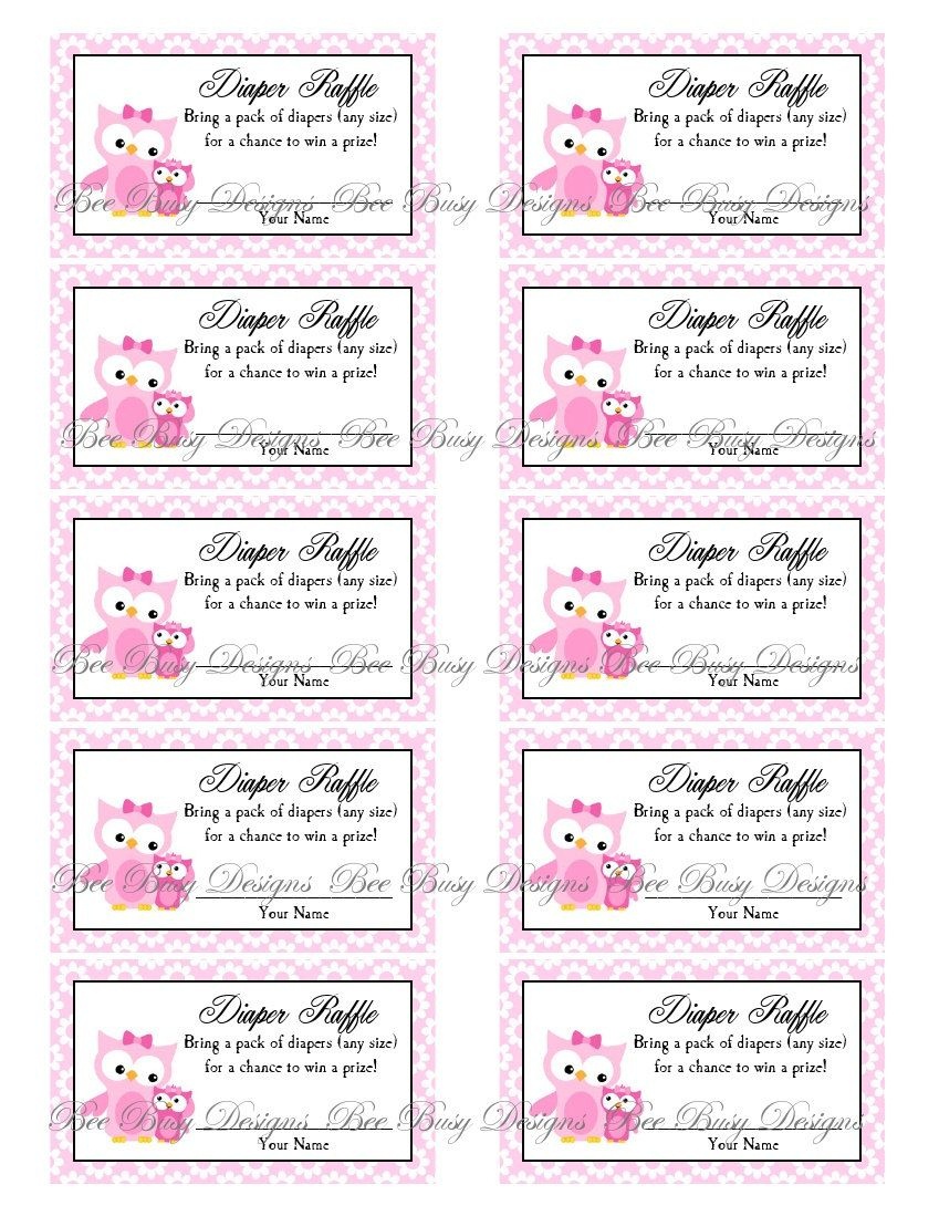 Printable Pink Mom With Little Girl Owl Diaper Raffle Tickets | Free - Free Printable Diaper Raffle Ticket Template Download