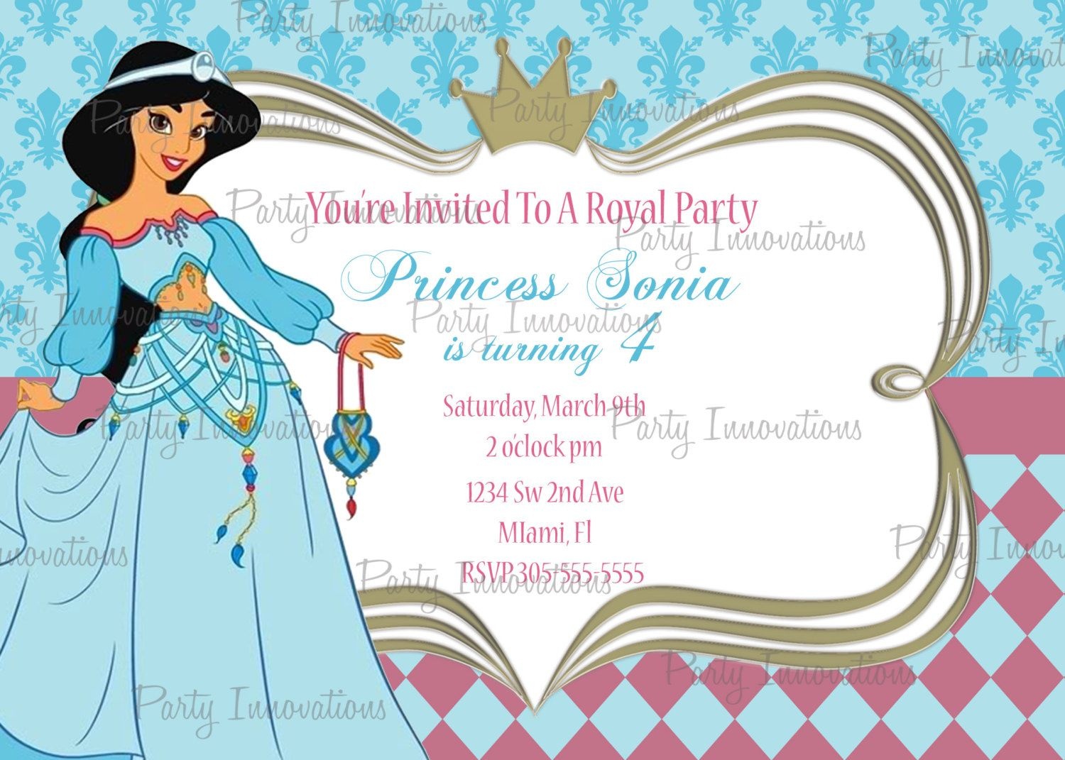 Printable Princess Jasmine, Aladdin Birthday Party Invitation Plus - Free Printable Princess Jasmine Invitations