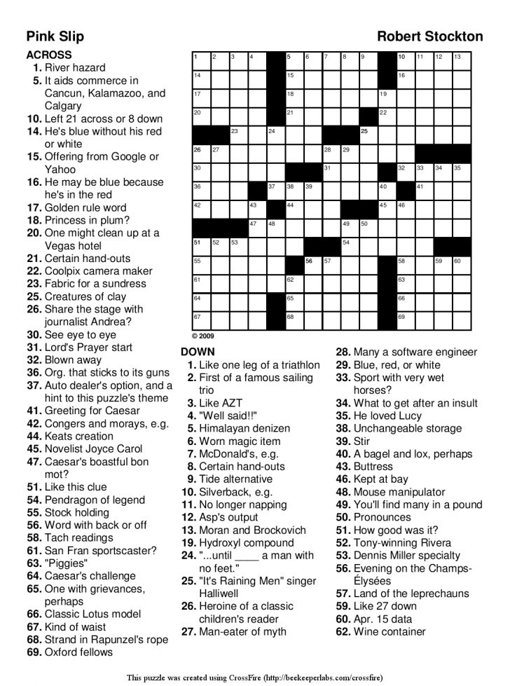 Free Printable Crossword Puzzles Medium Difficulty