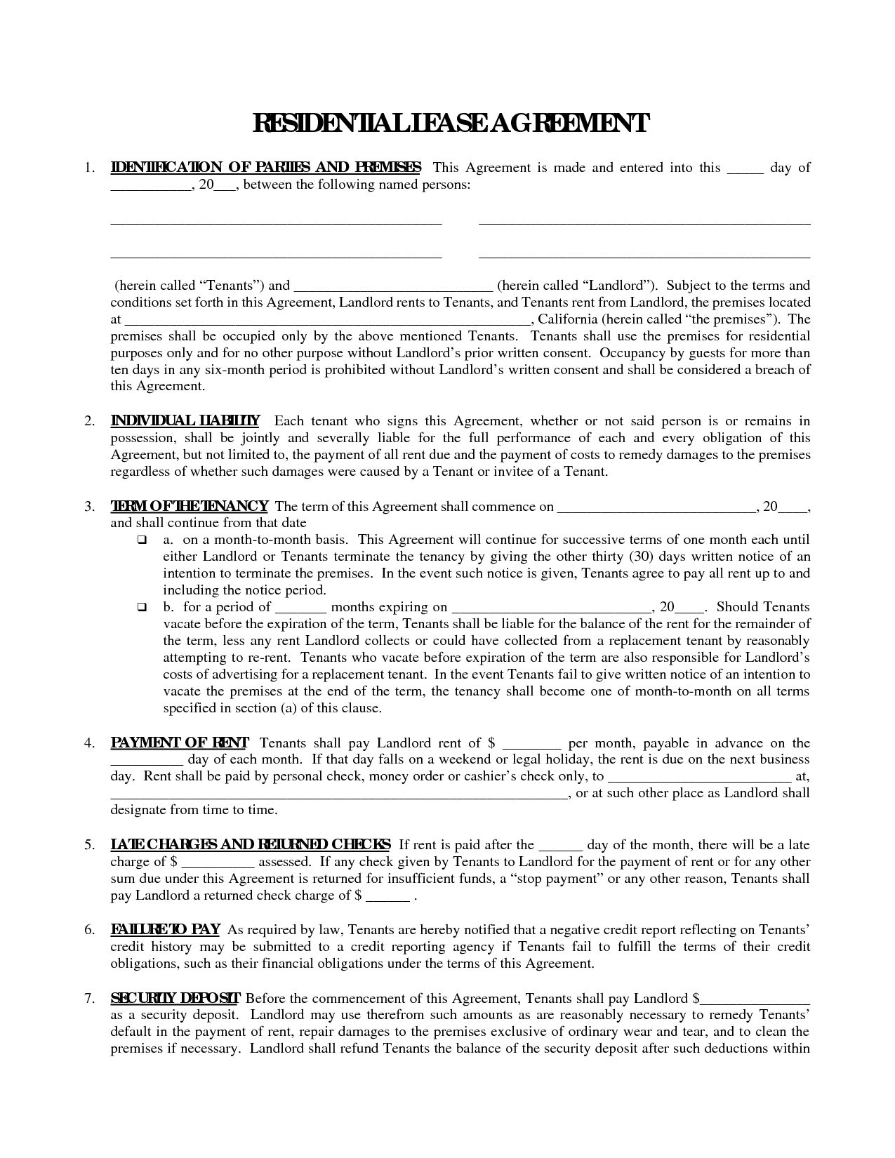 Printable Residential Free House Lease Agreement | Residential Lease - Free Printable California Residential Lease Agreement