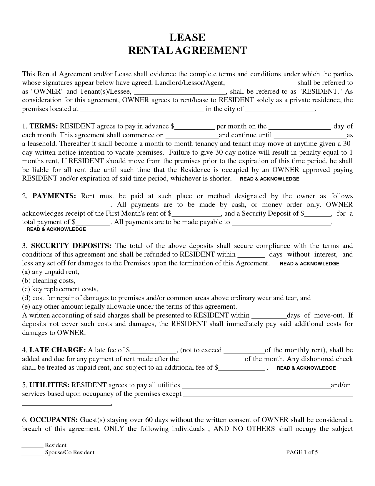 Printable Sample Residential Lease Form | Laywers Template Forms - Free Printable House Rental Forms