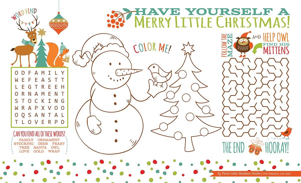 Printable} Sets De Tables Noël | Kids Christmas Entertainment - Free Printable Christmas Placemats For Adults
