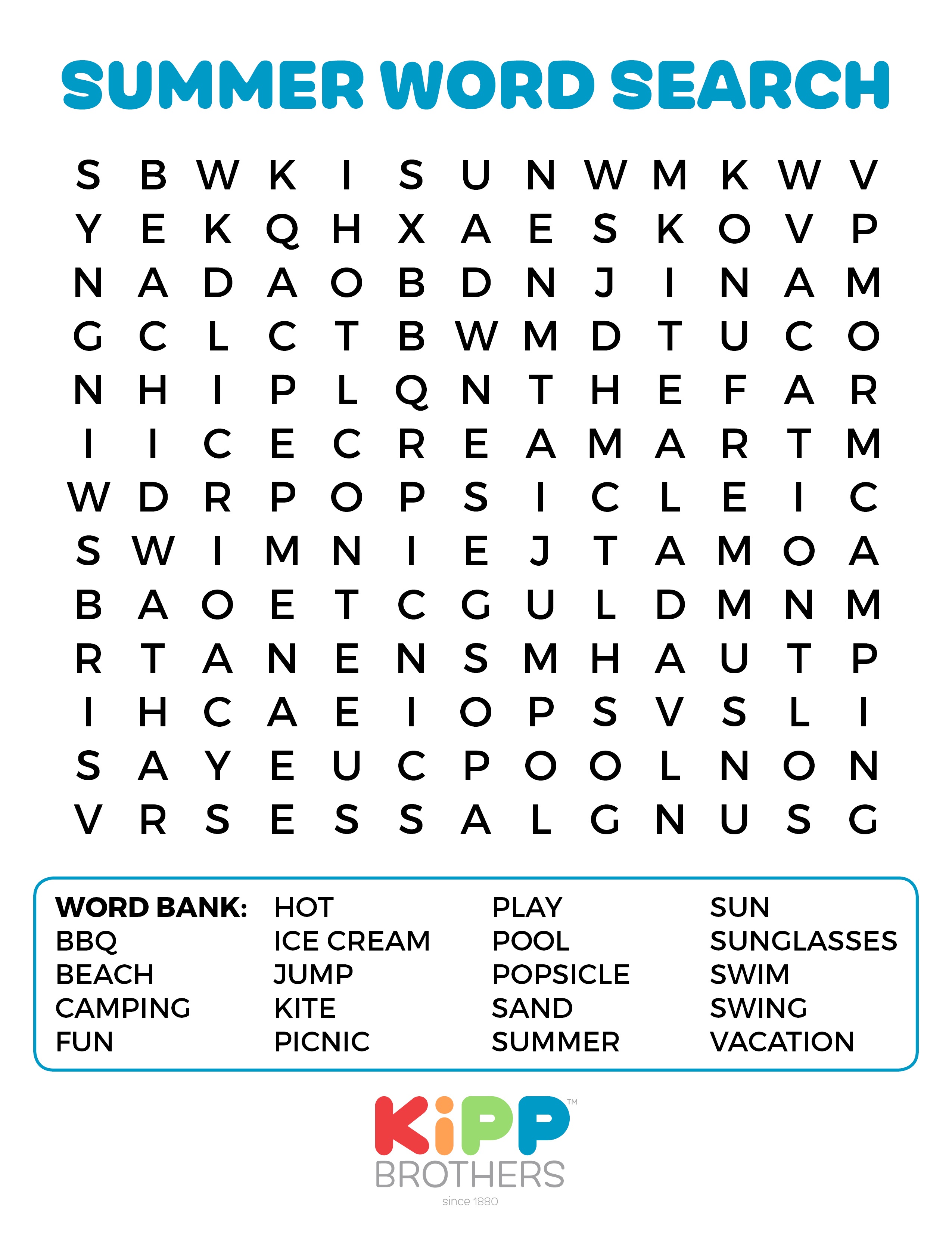 Printable Summer Word Search For Kids! - Kipp Brothers - Free Search A Word Printable