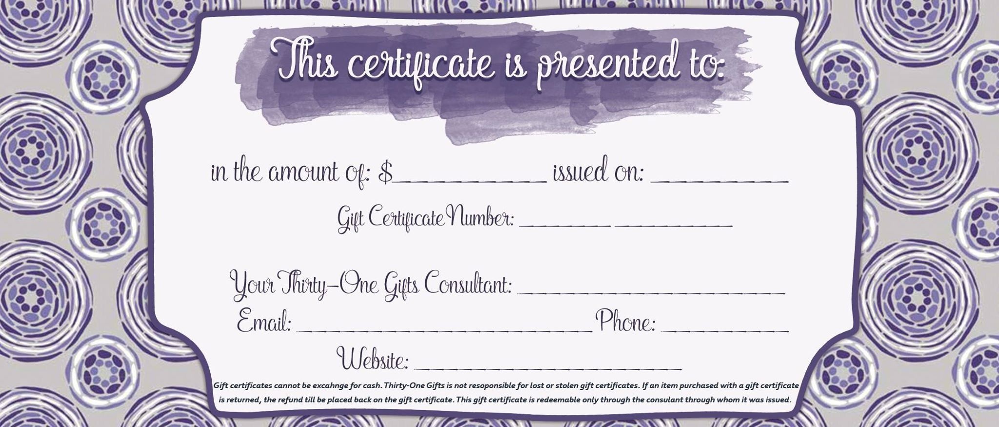 Printable Thirty-One Gift Certificate For Your Thirty-One Biz - Free Printable Gift Certificates