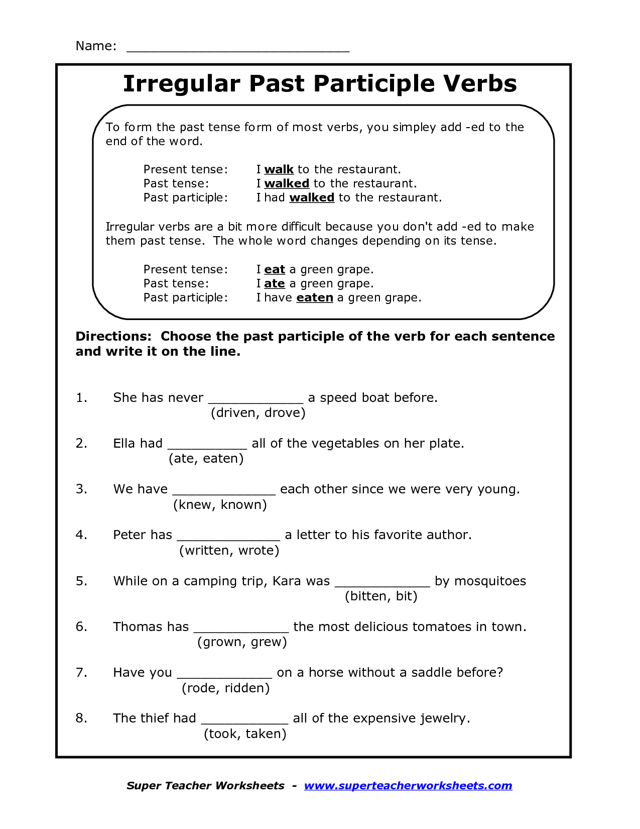 Printable Verbs Worksheets | Irregular Verbs Worksheets | Projects - Free Printable Past Tense Verbs Worksheets