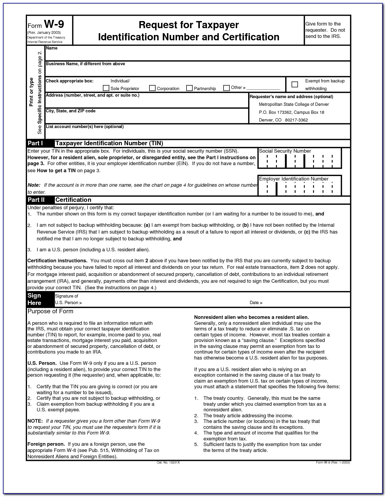 Blank W9 Form Business Templates W 9 Colorado Printable In Printable