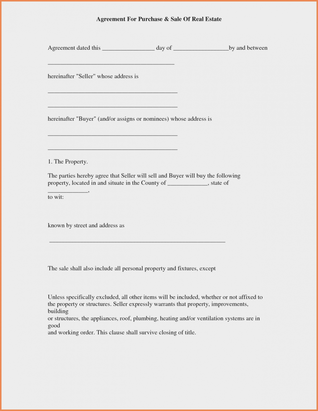 Purchase Agreement Contract Form Good Free Printable Real Estate - Free Printable Real Estate Purchase Agreement