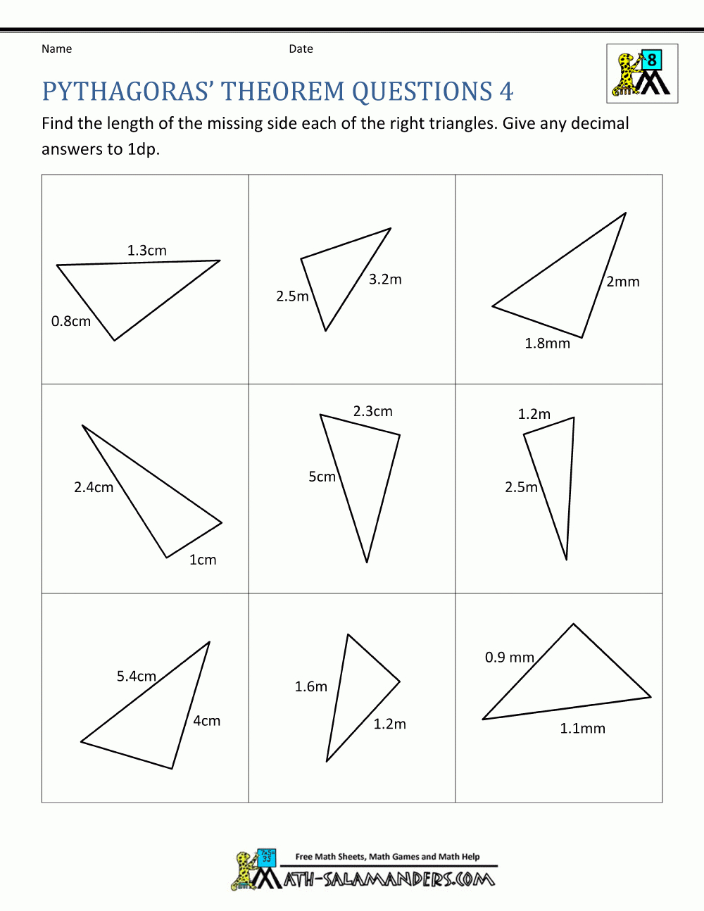 Pythagoras Theorem Questions - Free Printable Pythagorean Theorem Worksheets