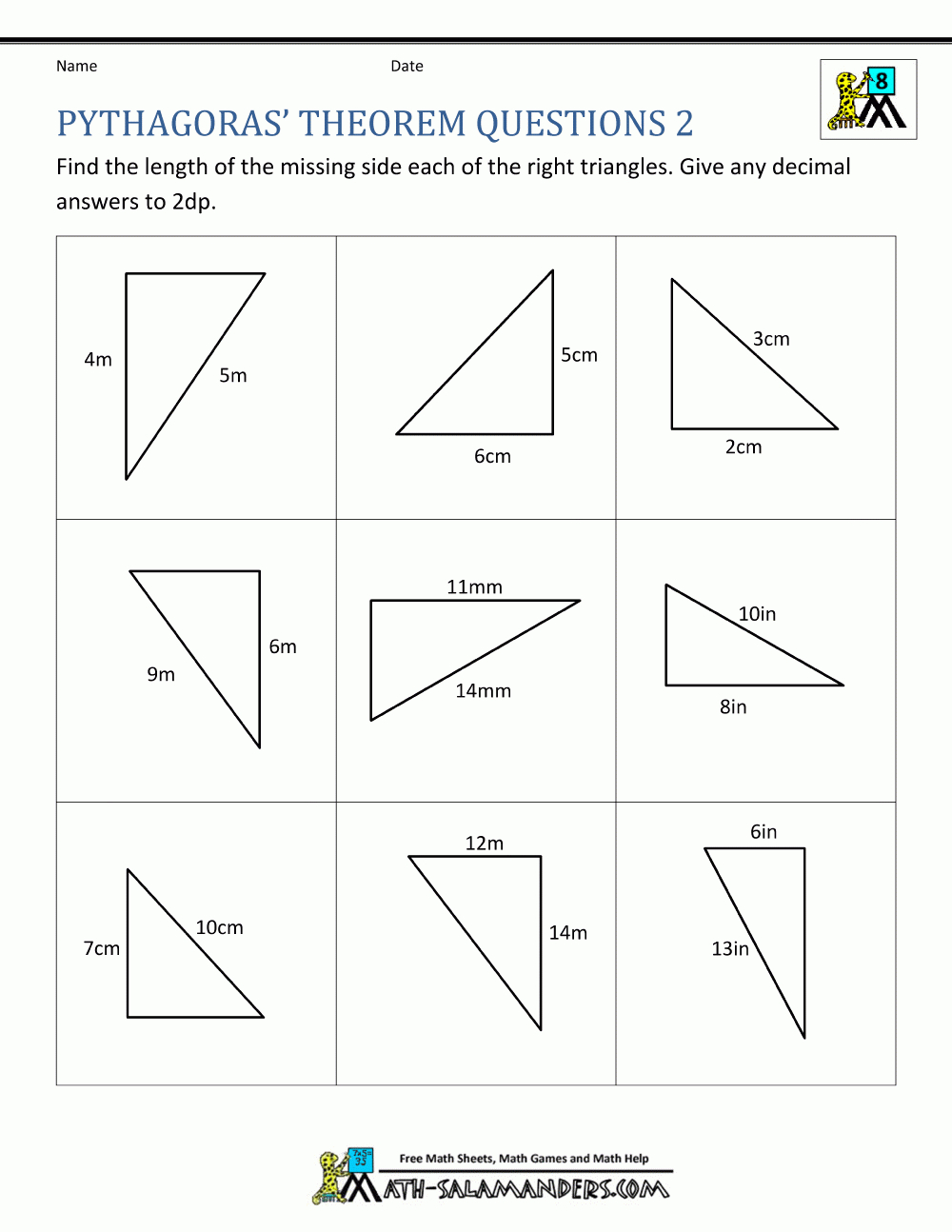 Pythagoras Theorem Questions - Free Printable Pythagorean Theorem Worksheets