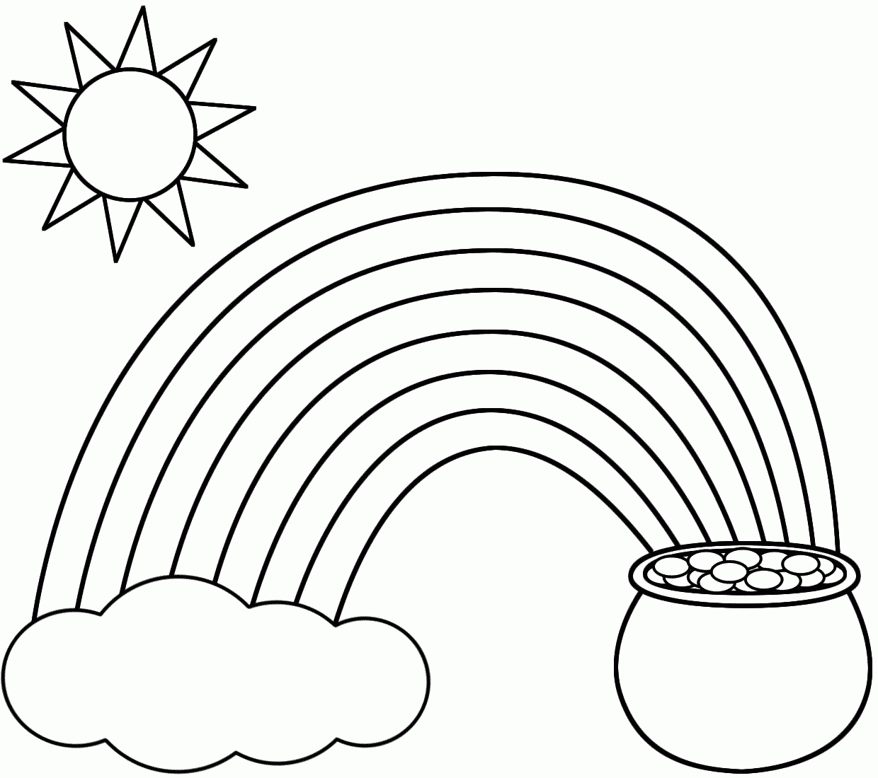 Rainbow, Pot Of Gold, Sun, And Cloud - Coloring Pages | School - Free Printable Pot Of Gold Coloring Pages