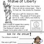Reading Comprehension Sheet About The Statue Of Liberty For Primary   Free Printable Reading Comprehension Worksheets For Kindergarten