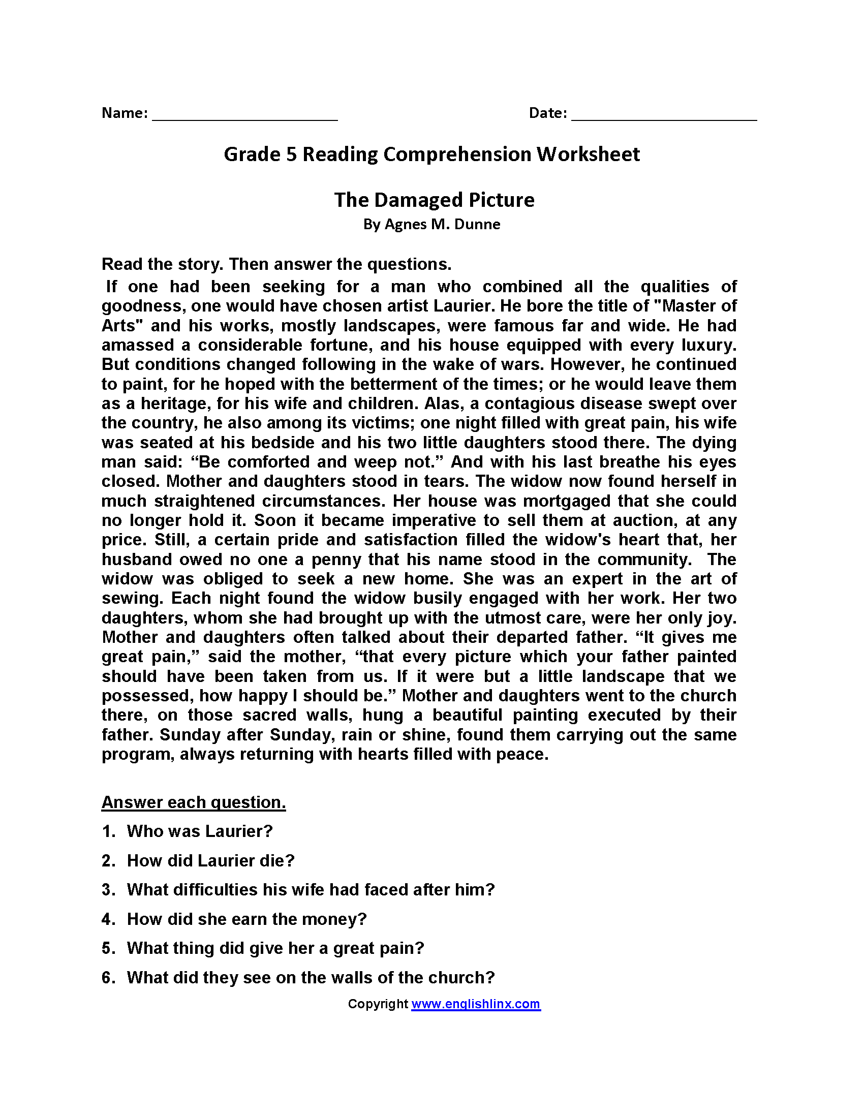 Reading Worksheets | Fifth Grade Reading Worksheets - Free Printable Reading Worksheets For 5Th Grade