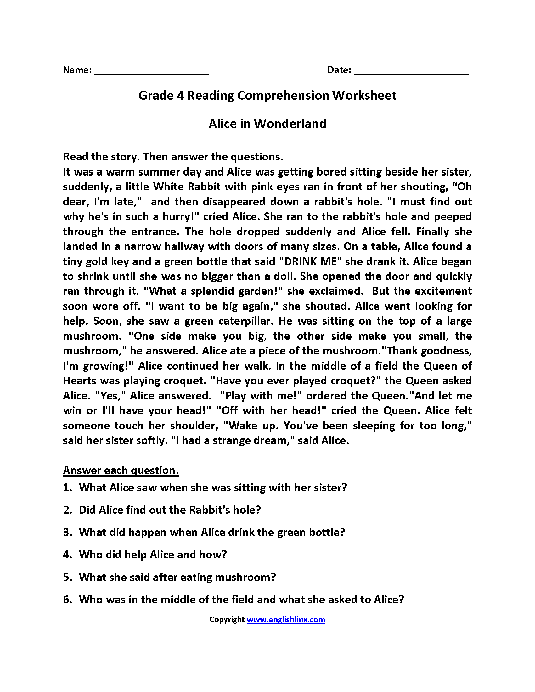 Reading Worksheets | Fourth Grade Reading Worksheets - Free Printable 4Th Grade Reading Worksheets