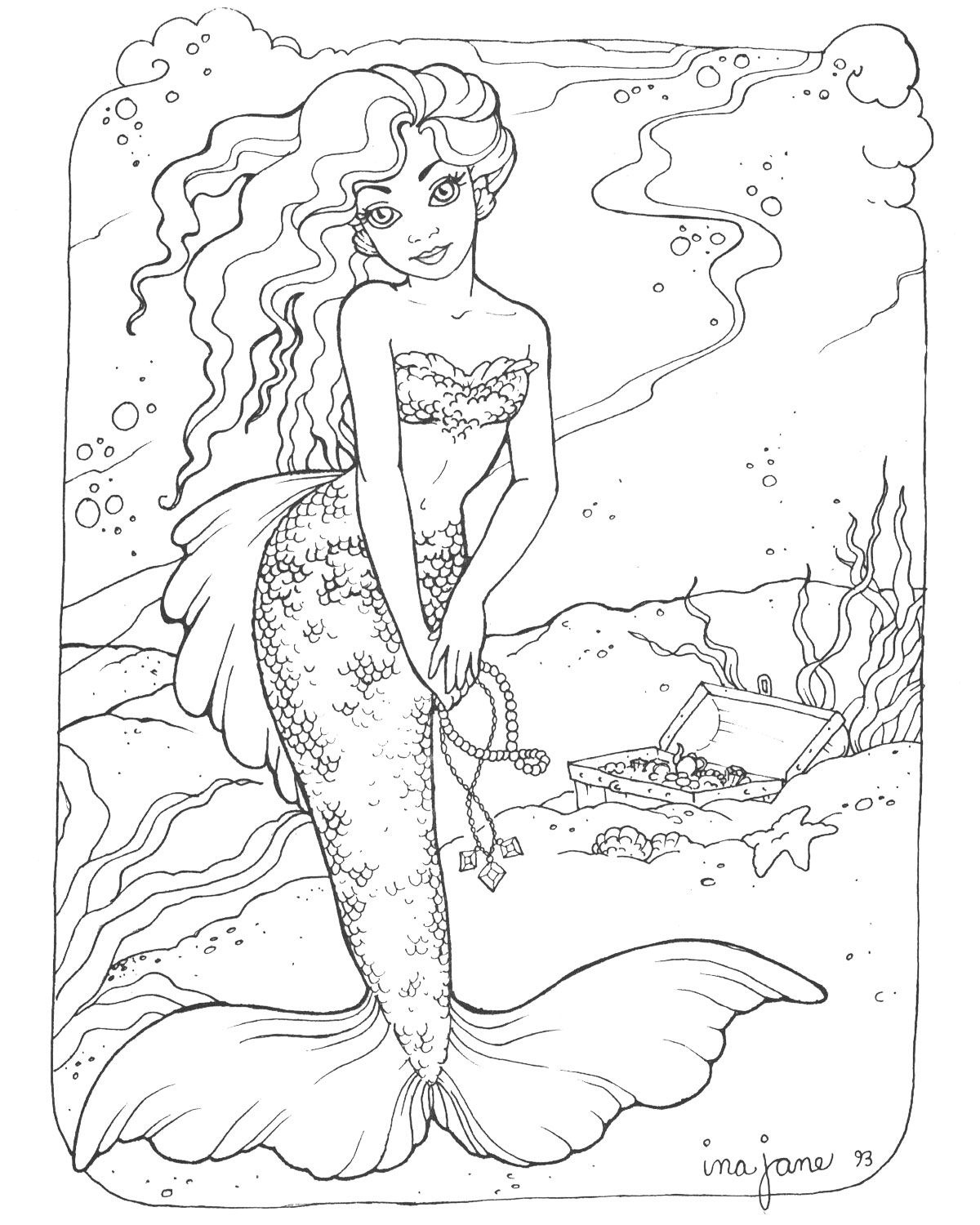 Realistic Mermaid Coloring Pages Download And Print For Free - Free Printable Mermaid Coloring Pages For Adults
