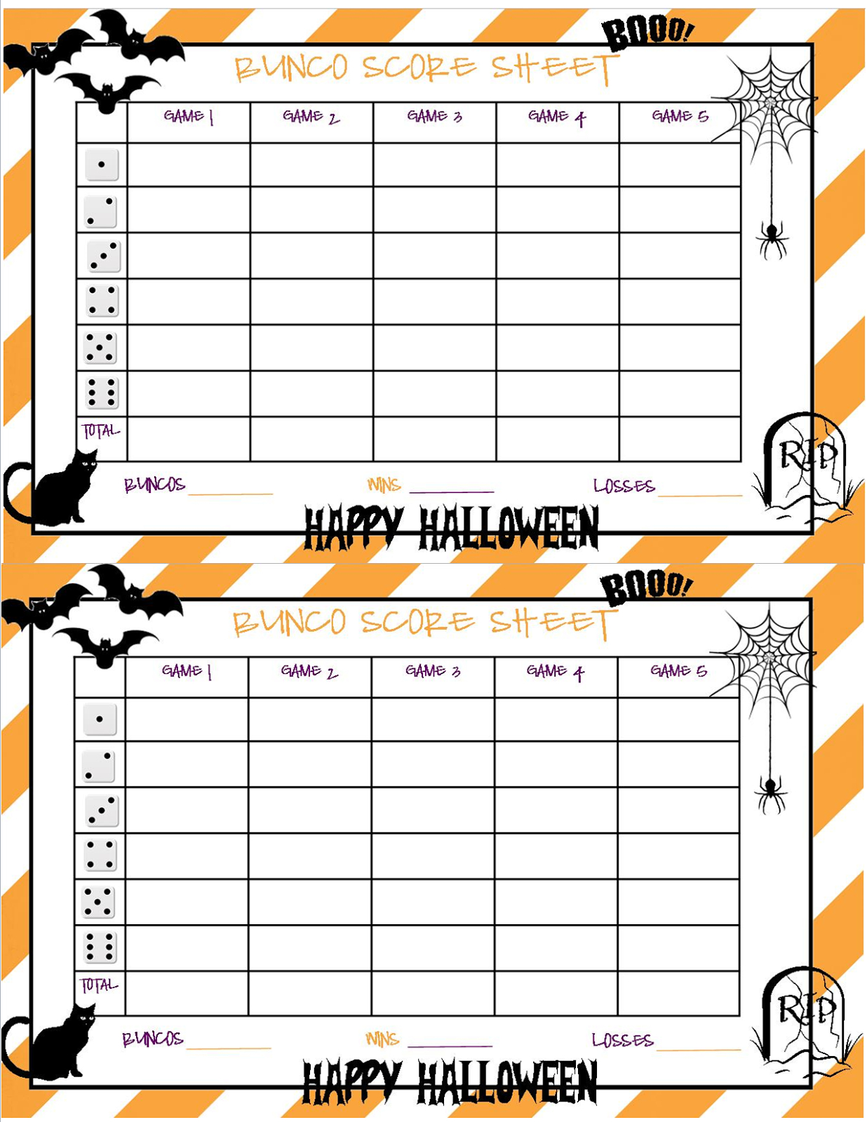 Free Printable Halloween Bunco Score Sheets Free Printable