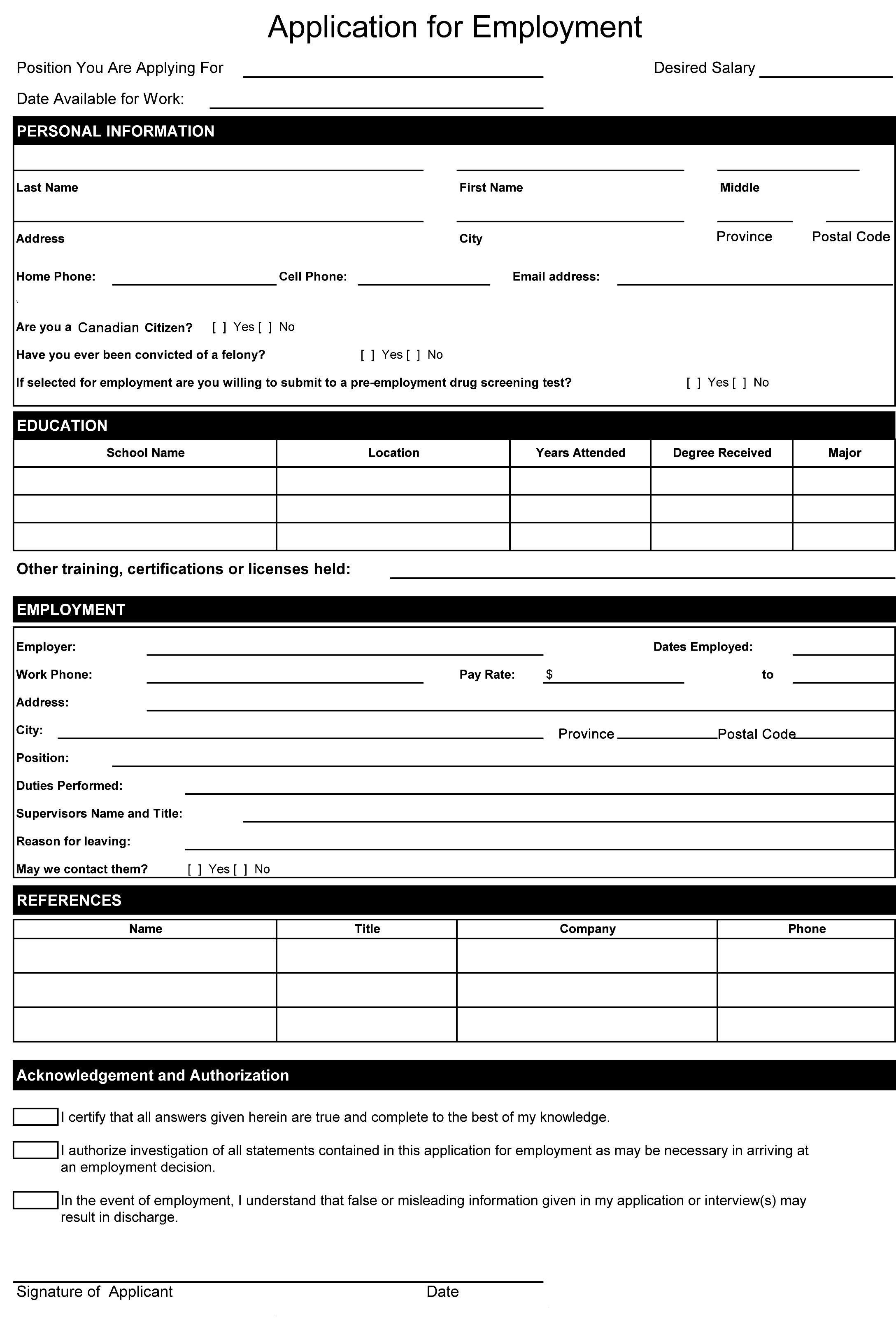 Resume Format Word Document | Resume Format | Job Application Form - Free Printable Employment Application