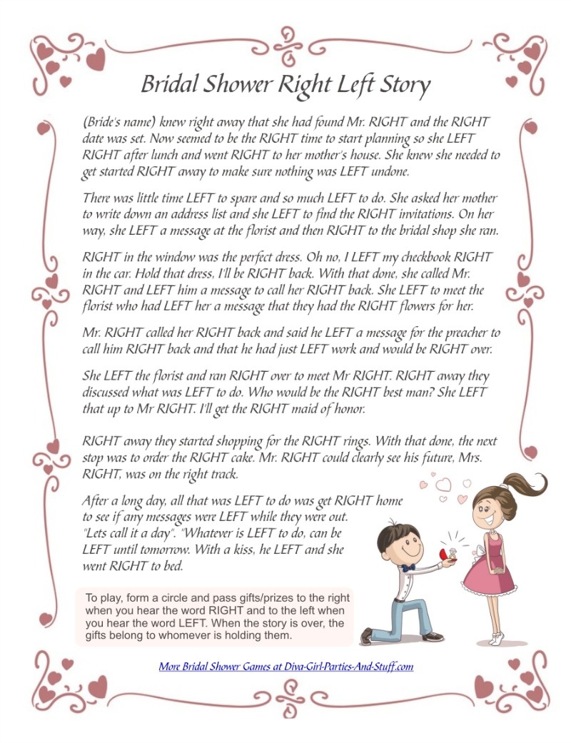 Right Left Bridal Shower Game - Free Printable Left Right Game
