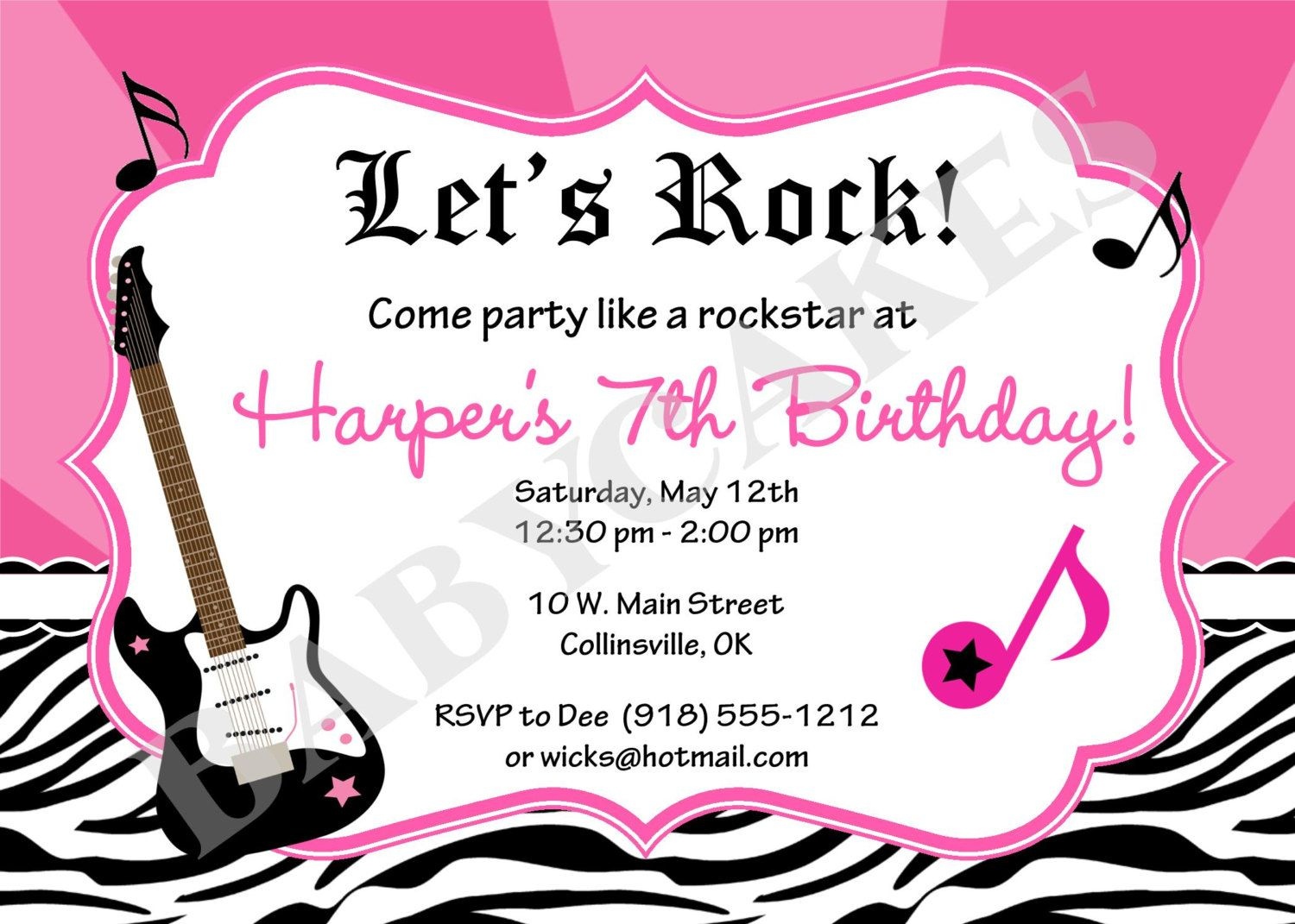 Rock Star Party Ticket Invitations Template Purple Birthday Free 