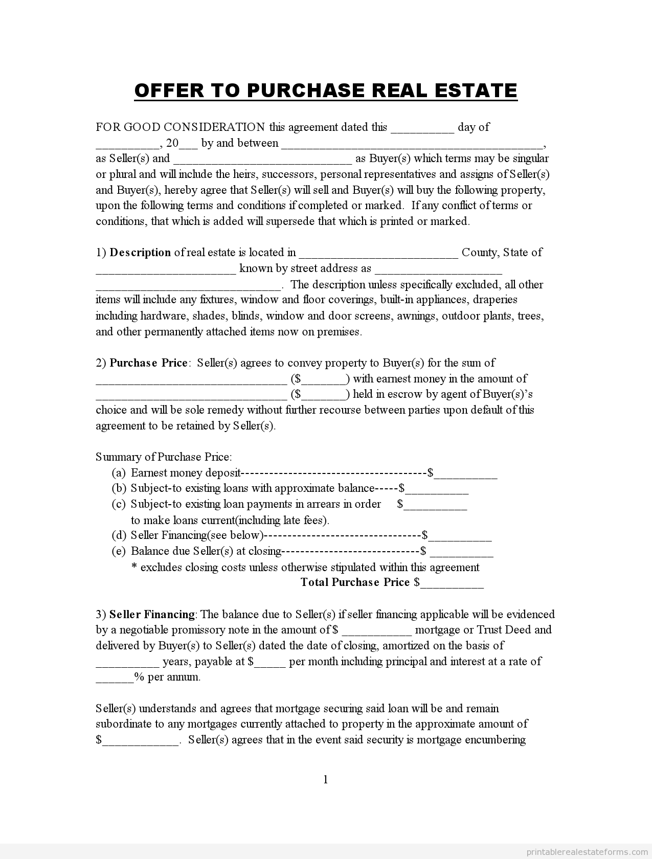 Sample Printable Offer To Purchase Real Estate Pro Buyer Form - Free Printable Real Estate Purchase Agreement Pdf