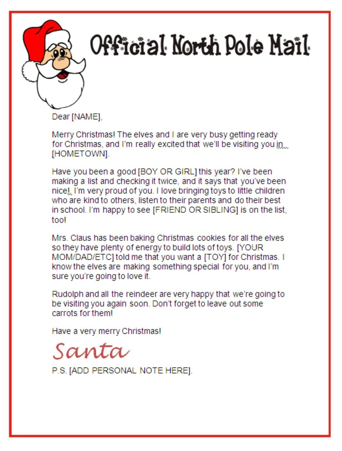 Santa North Pole Workshop Santa Letter Templates Jxmsdp1U - Free Printable Christmas Morning Letters From Santa