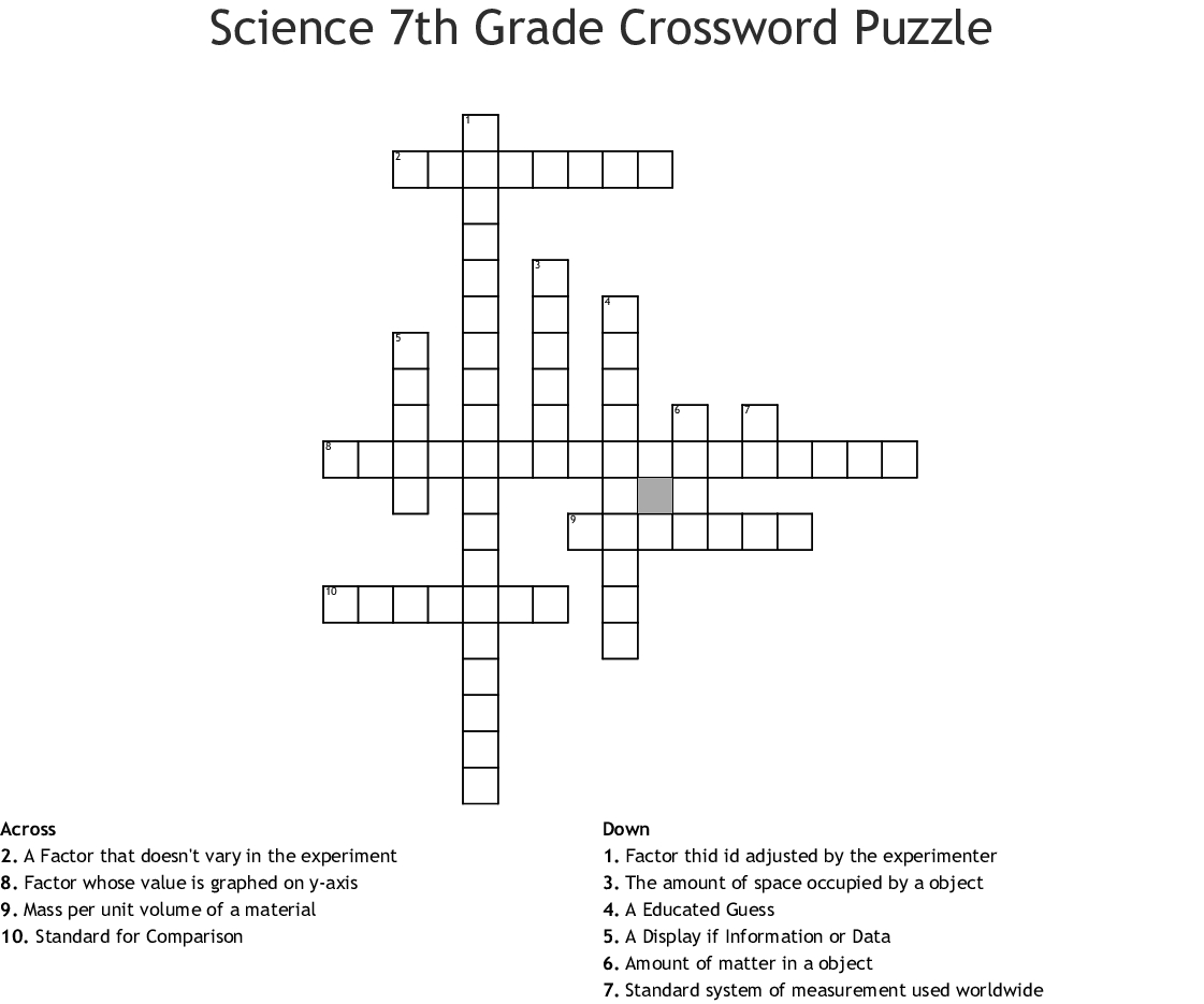 Science 7Th Grade Crossword Puzzle - Wordmint - Free Printable Science Crossword Puzzles