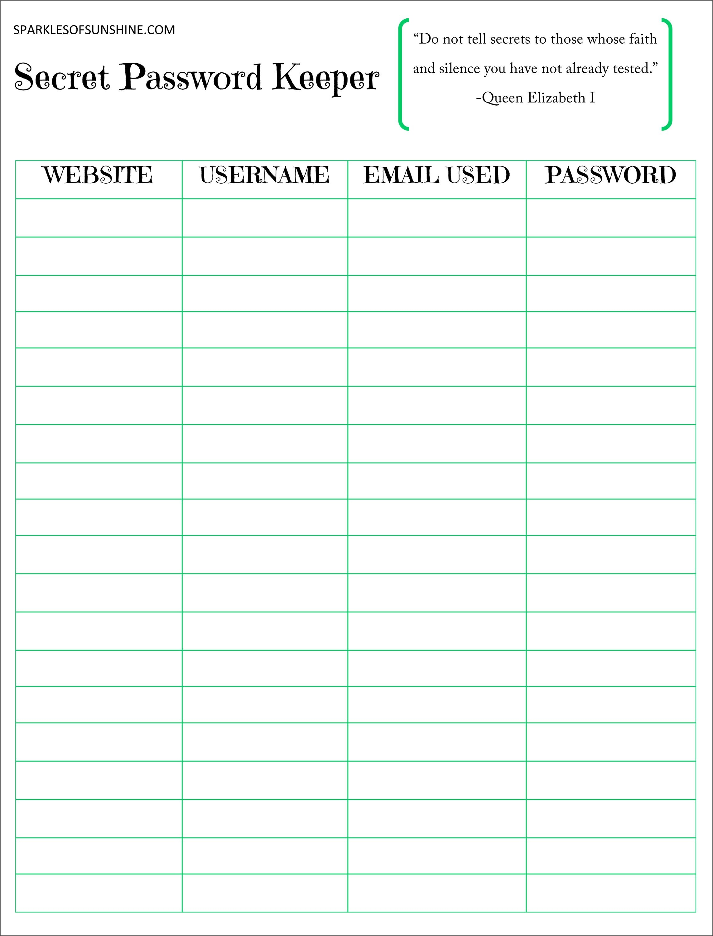 Secret Password Keeper Free Printable | Planners | Password Keeper - Free Printable Password Organizer