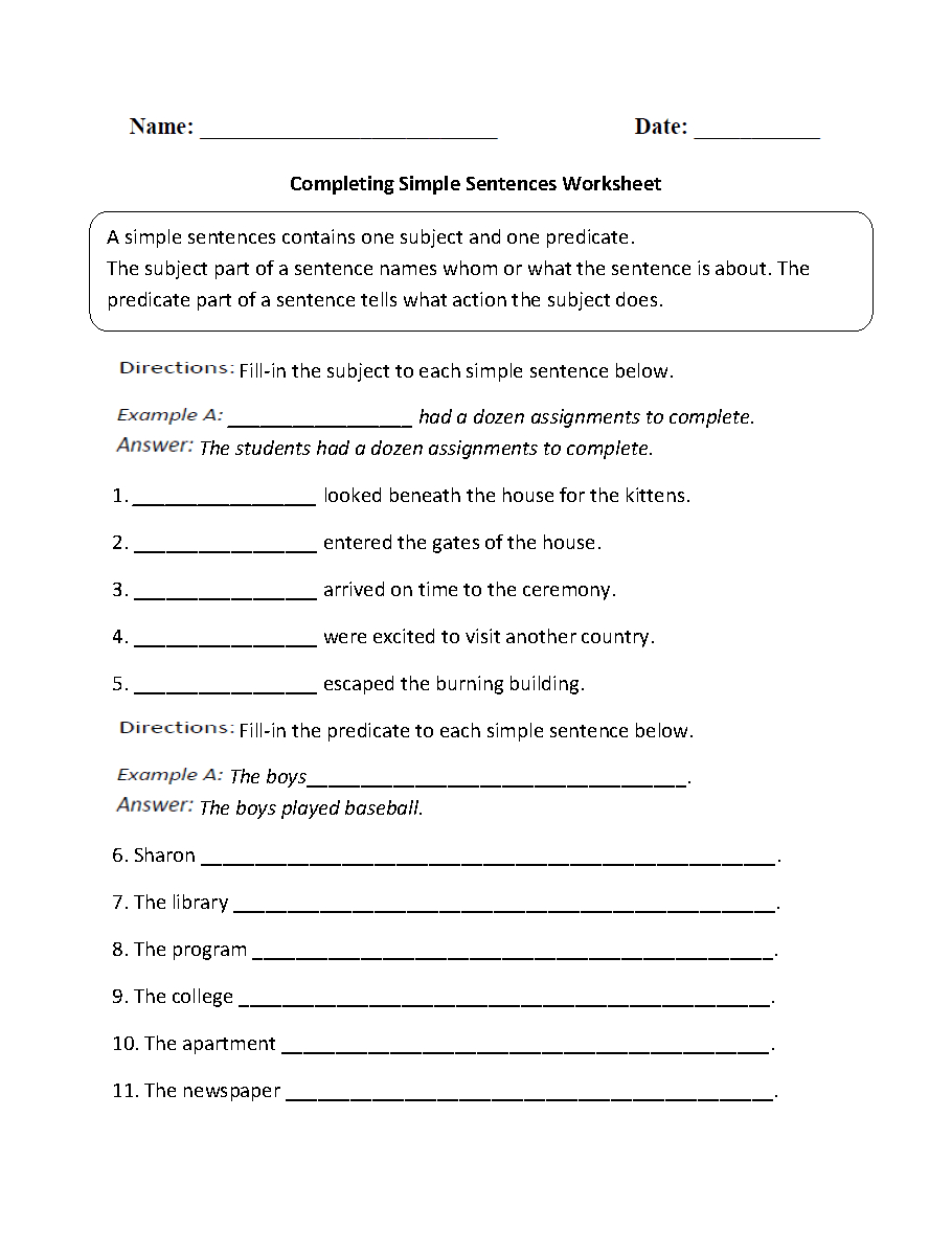 Sentences Worksheets | Simple Sentences Worksheets - Free Printable Simple Sentences Worksheets