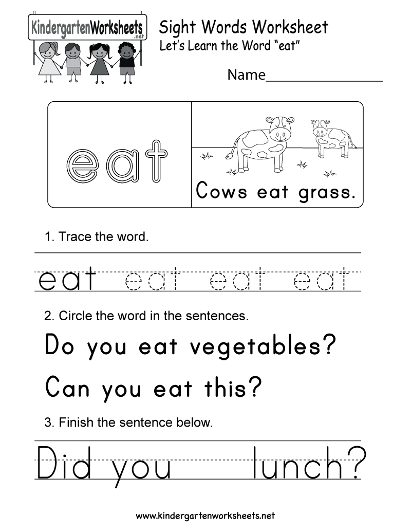 Sight Word (Eat) Worksheet - Free Kindergarten English Worksheet For - Free Printable Sight Words