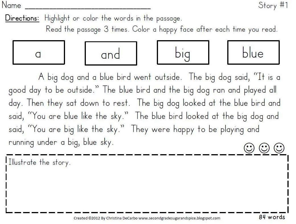 Sight Word Fluency Passages For Reading Intervention - Miss Decarbo - Free Printable First Grade Fluency Passages